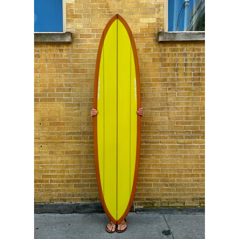 7’10” Lovemachine Surfboards Thick Lizzy – Burnt Orange/ Chartreuse