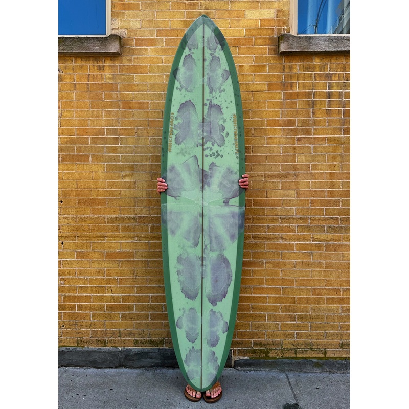 7’7″ Lovemachine Surfboards EveningStar – Green Abstract