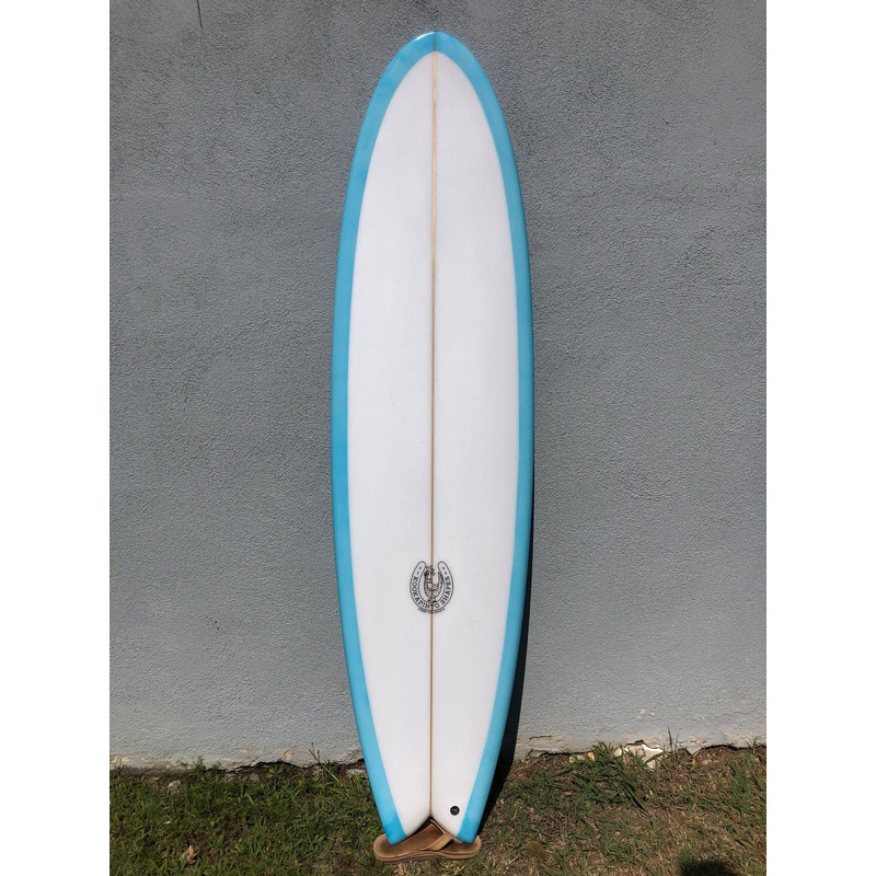 Kookapinto Shapes | 7’3″ Fiddle Fish Quad Fin Baby Blue Surfboard