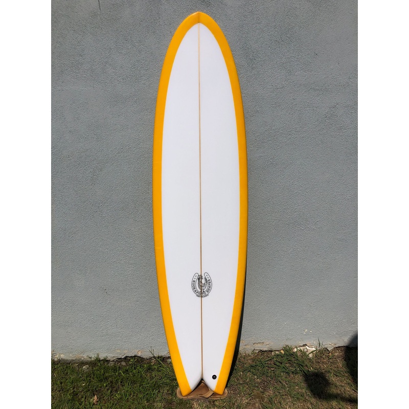 Kookapinto Shapes | 7’3″ Fiddle Fish Quad Fin Honey Swirl Surfboard