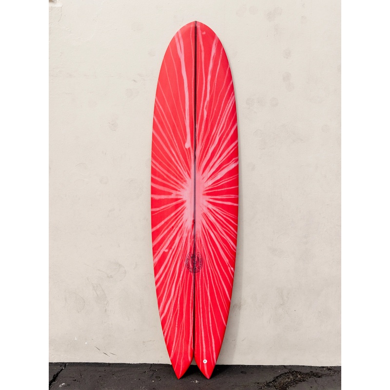 Kookapinto Shapes | 80″ Thin Twin Fish Red Crem Resin Rays Surfboard