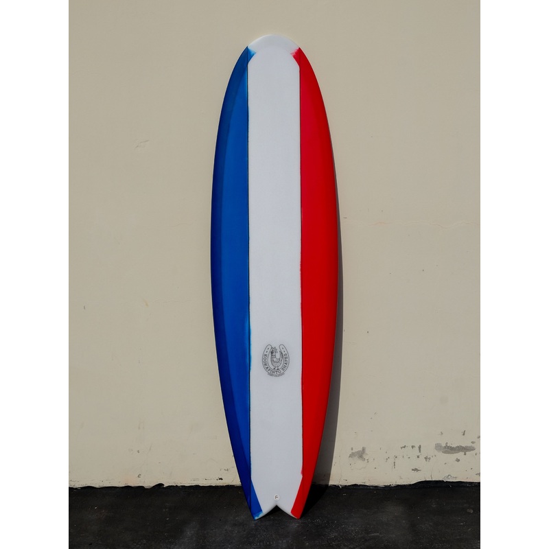 7’0″ Fishy Noserider Red, Clear, and Blue Double Stringer Surfboard