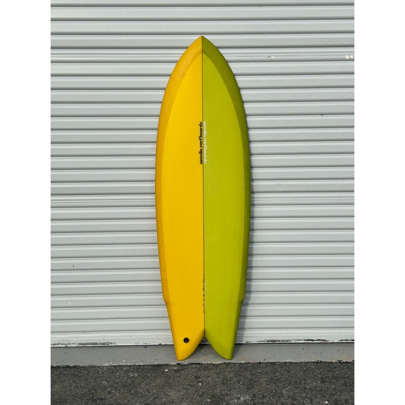 WOODIN SURFBOARDS | 510 LITTLE WING GOLDEN YELLOW & KIWI GREEN SURFBOARD